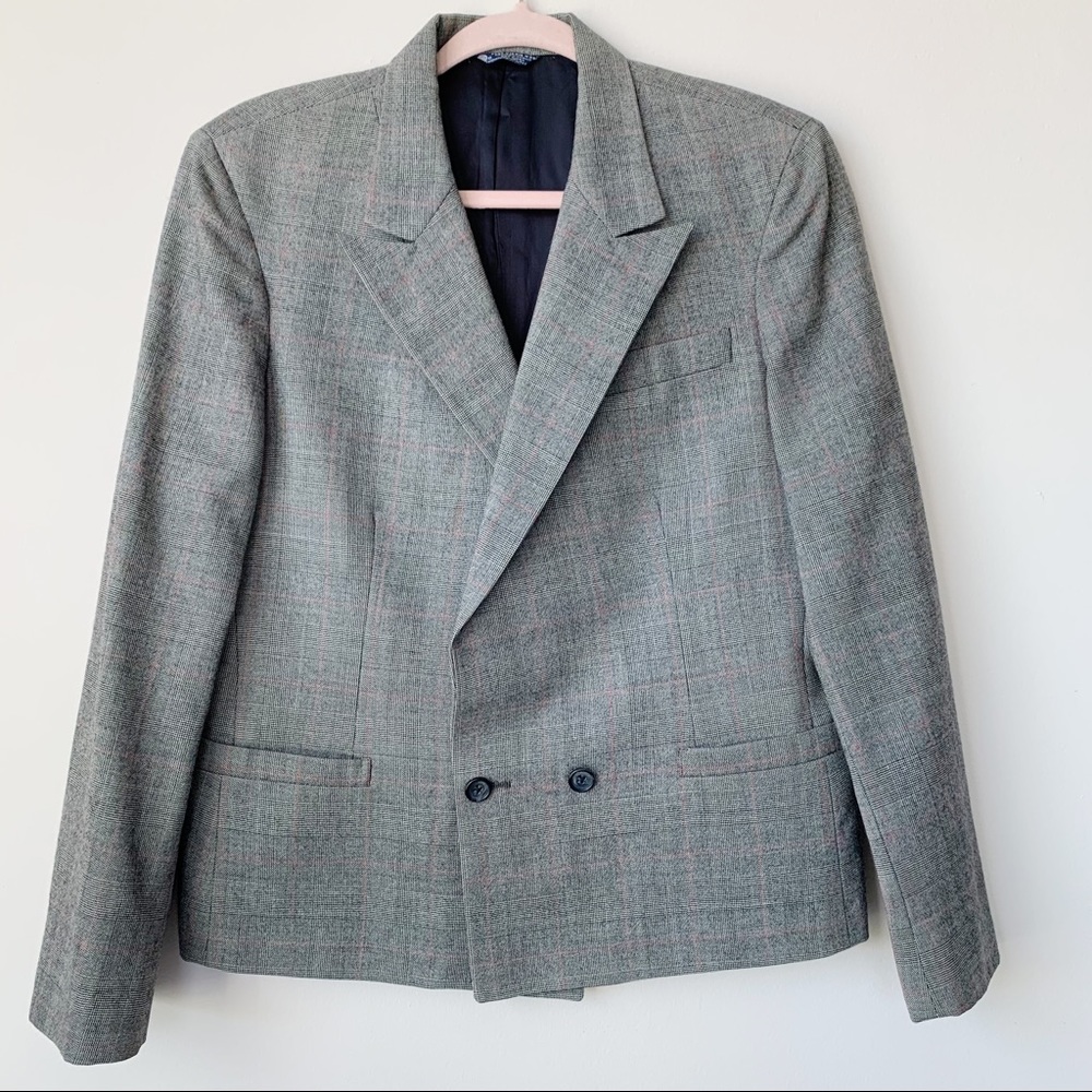 Austin Reed Double Breasted Blazer Gray Red Grid Pattern Size Unknown